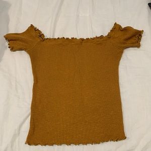 Off Shoulder Mustard Ribbed Crop